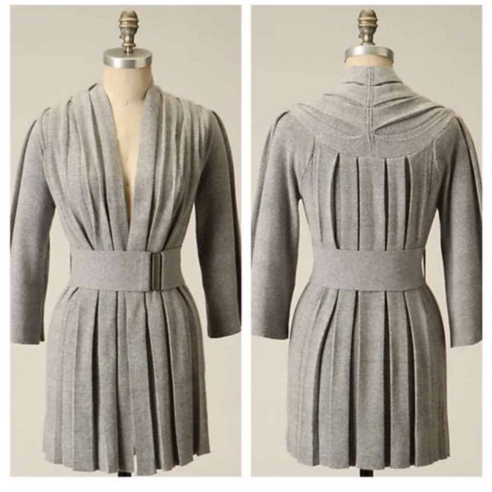 Anthropologie Moth Open front Pleated long cardigan gray
